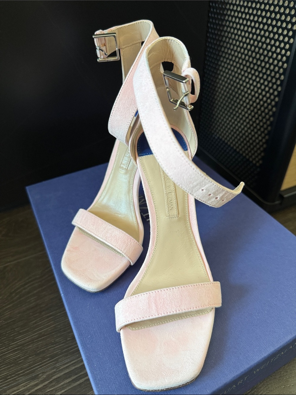 Stuart Weitzman Pale Pink Suede Ankle-Strap Heels